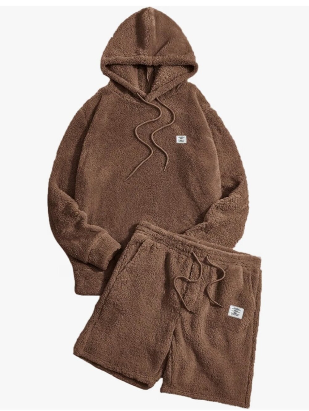 Men's 2 Piece Tracksuit Sets Fleece Fuzzy Hooded Sweatshirt and Shorts